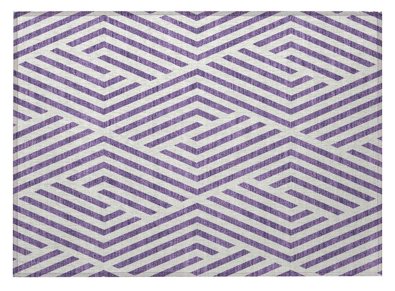 2' X 3' Purple and White Geometric Washable Non Skid Indoor Outdoor Area Rug