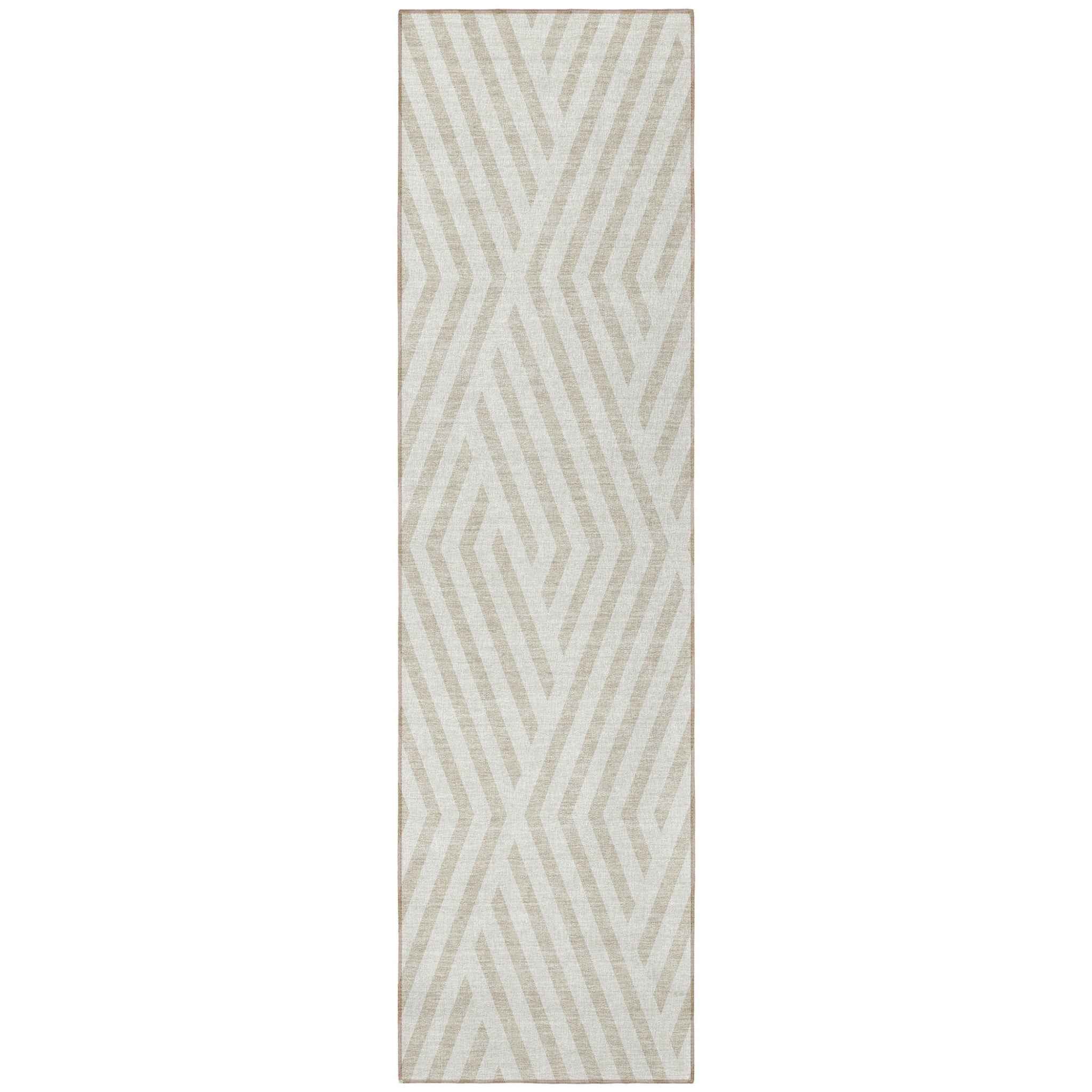 8' Runner Beige and Ivory Geometric Washable Non Skid Indoor Outdoor Runner Rug