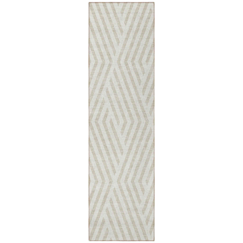8' Runner Beige and Ivory Geometric Washable Non Skid Indoor Outdoor Runner Rug