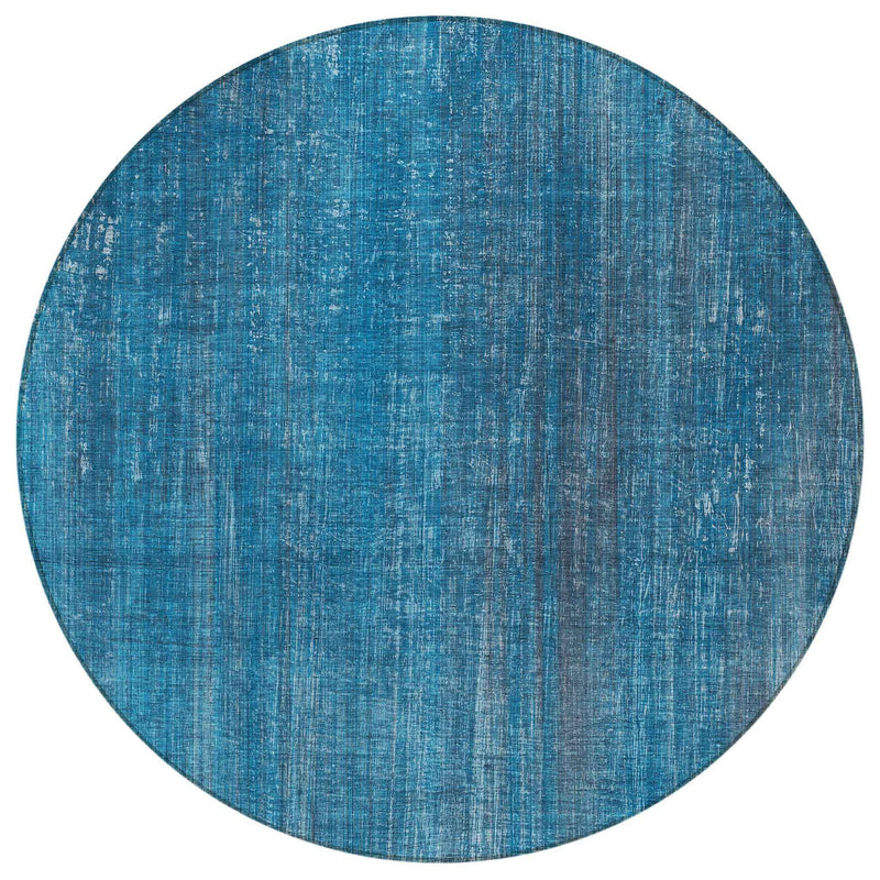 8' Round Blue Round Striped Washable Non Skid Indoor Outdoor Area Rug