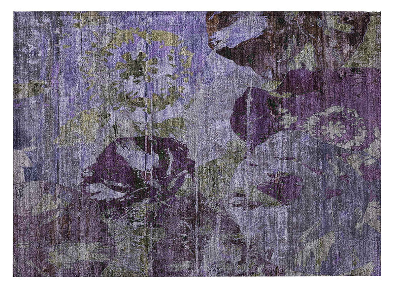 2' X 3' Purple and Green Floral Washable Non Skid Indoor Outdoor Area Rug
