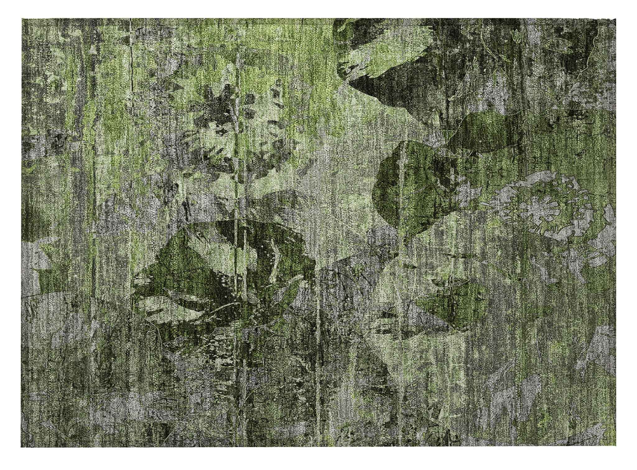 2' X 3' Green and Gray Floral Washable Non Skid Indoor Outdoor Area Rug