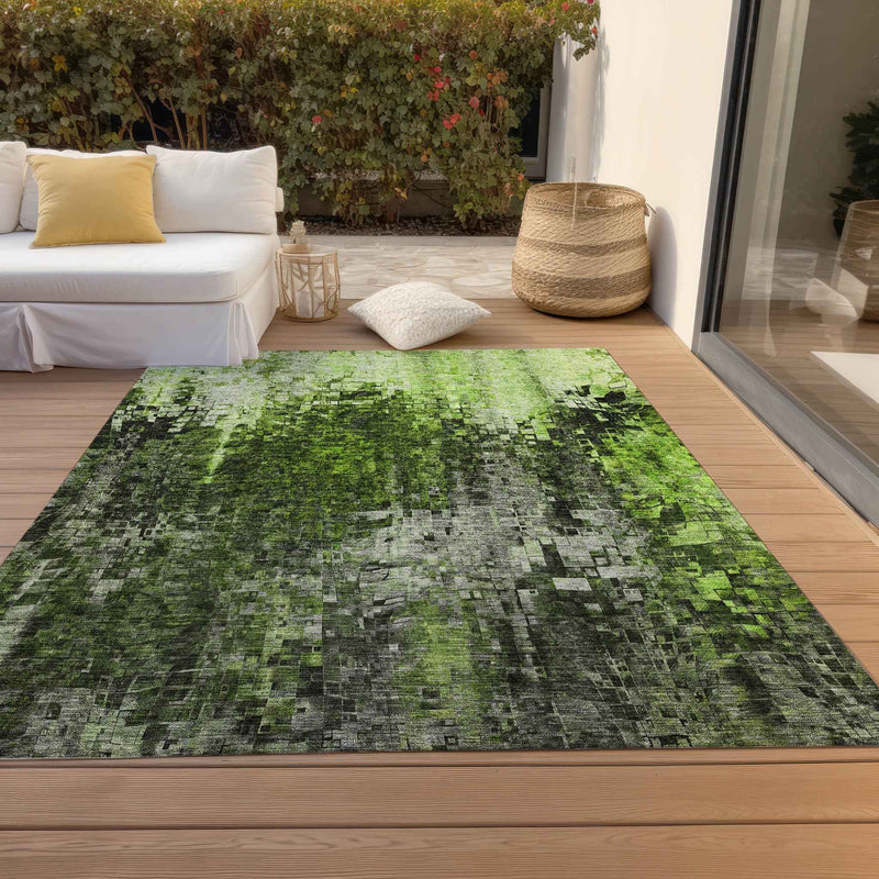 5' X 8' Green And Lime Green Abstract Washable Indoor Outdoor Area Rug