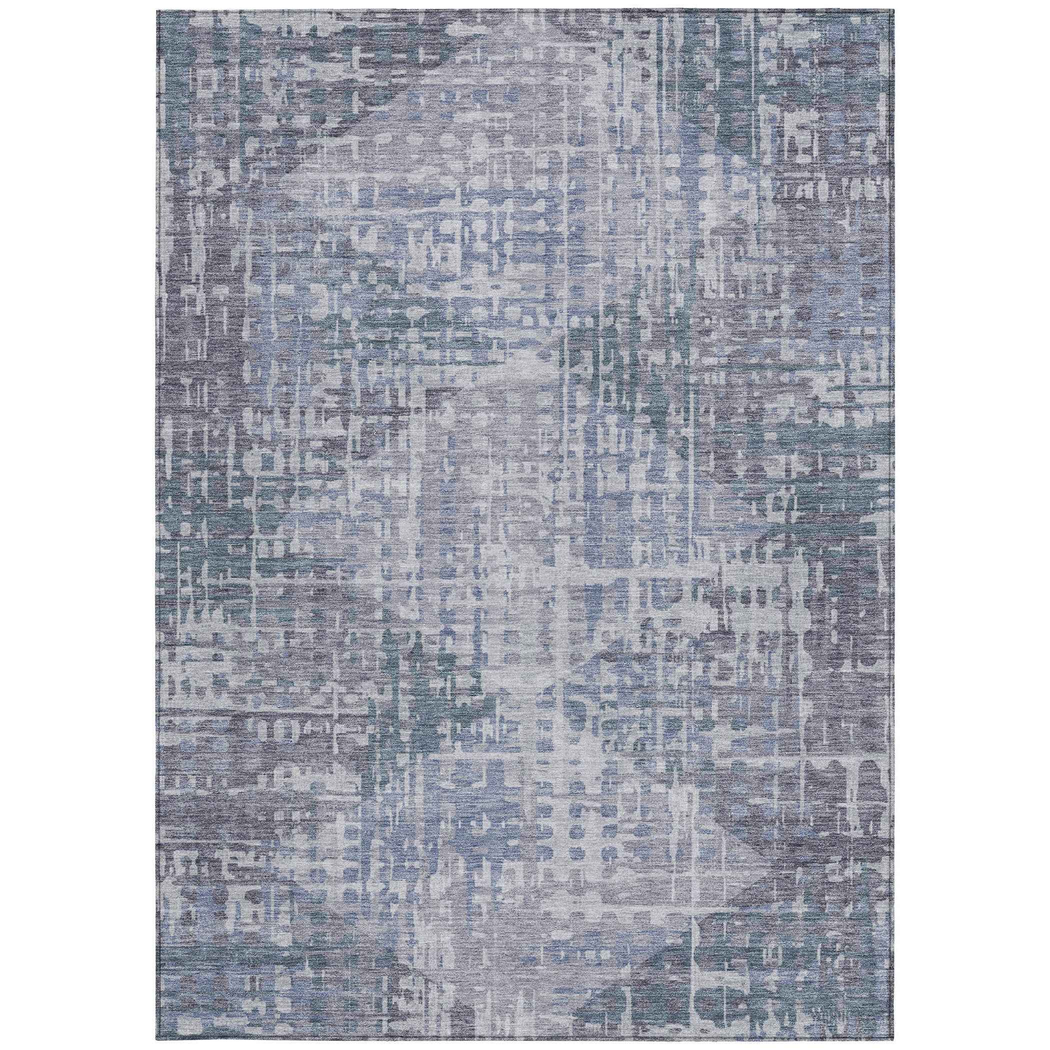 5' X 8' Blue And Purple Geometric Washable Indoor Outdoor Area Rug
