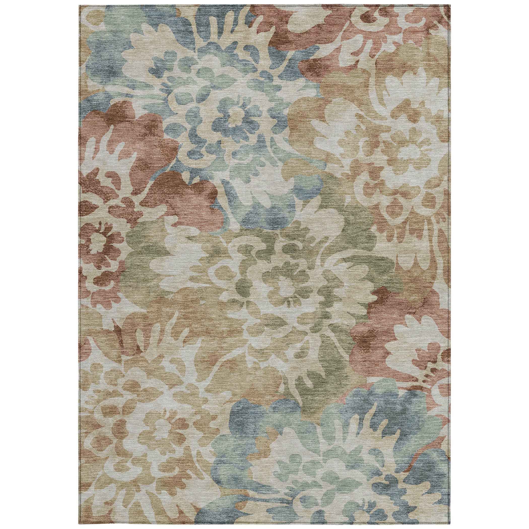 3' X 5' Rust And Beige Floral Washable Indoor Outdoor Area Rug