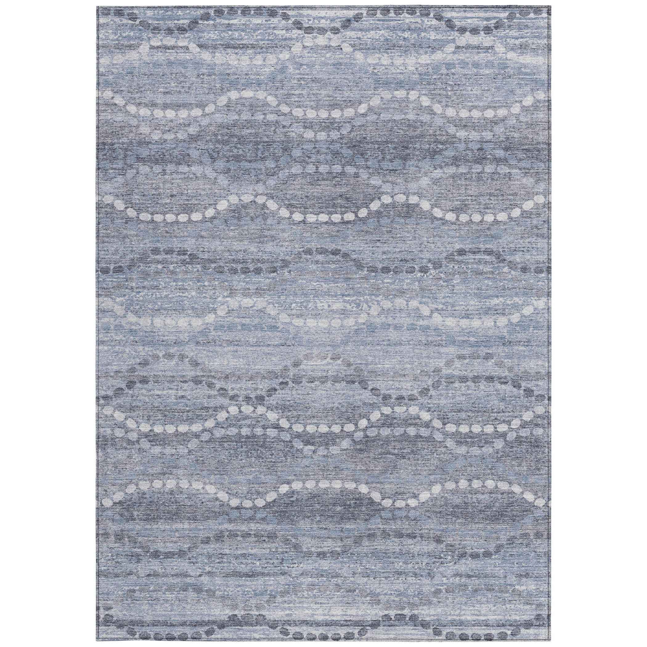 8' X 10' Blue And Ivory Ogee Washable Indoor Outdoor Area Rug