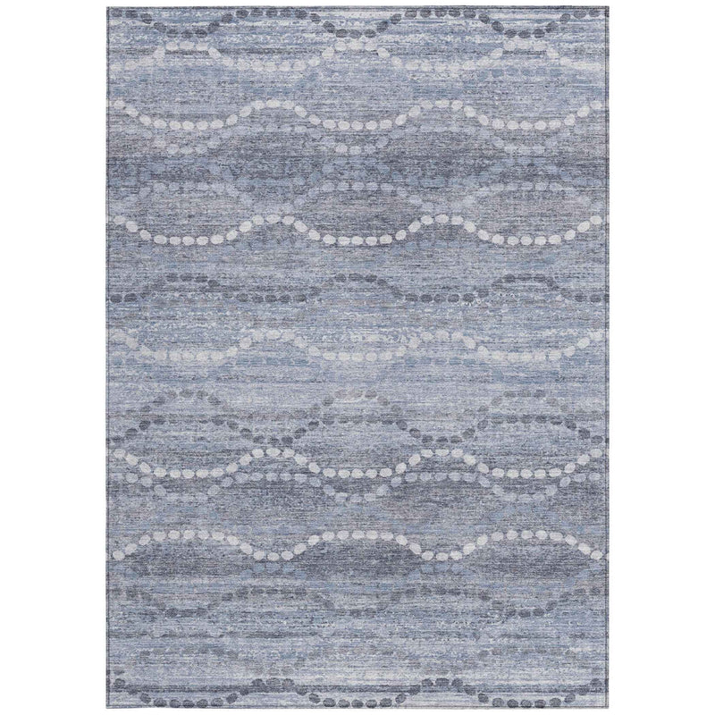 8' X 10' Blue And Ivory Ogee Washable Indoor Outdoor Area Rug