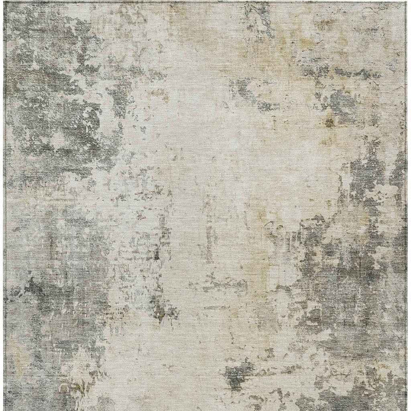 3' X 5' Pewter And Ivory Abstract Washable Indoor Outdoor Area Rug