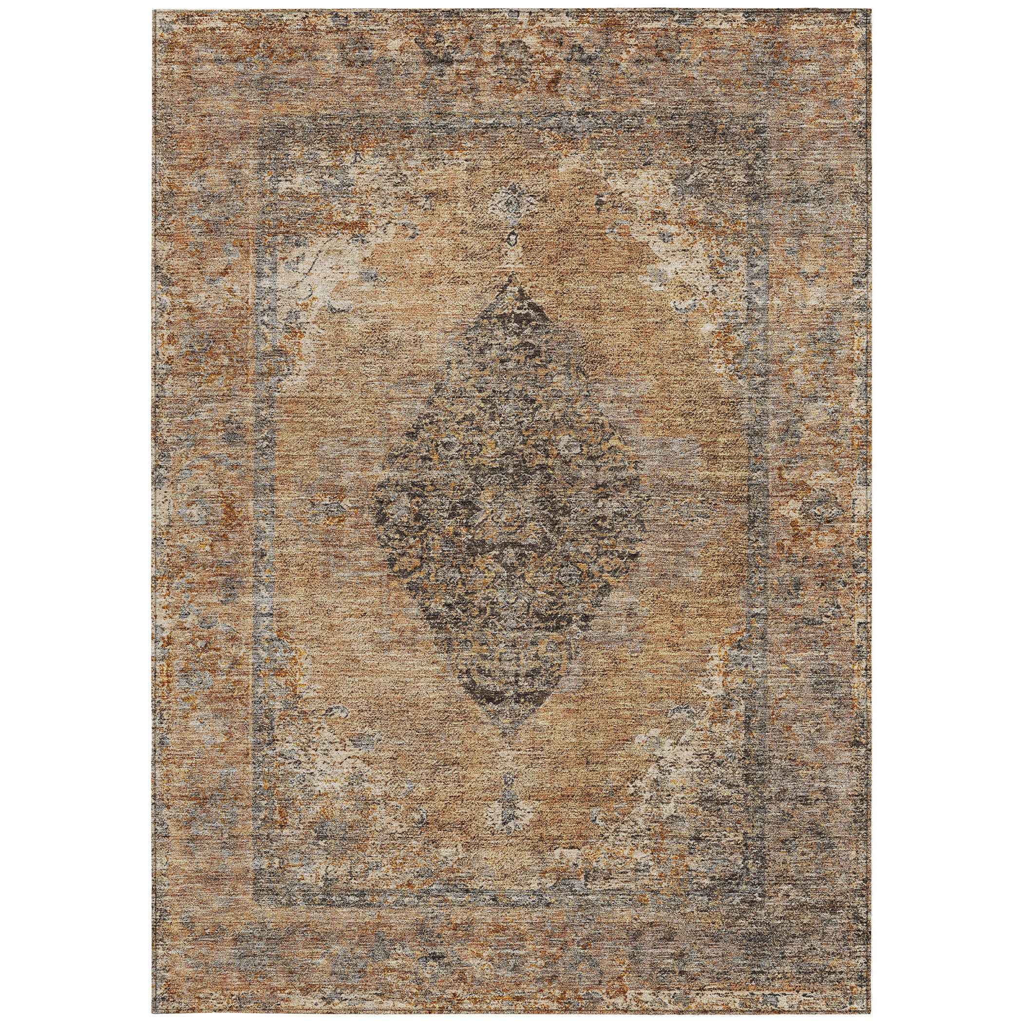 3' X 5' Copper And Taupe Medallion Washable Indoor Outdoor Area Rug