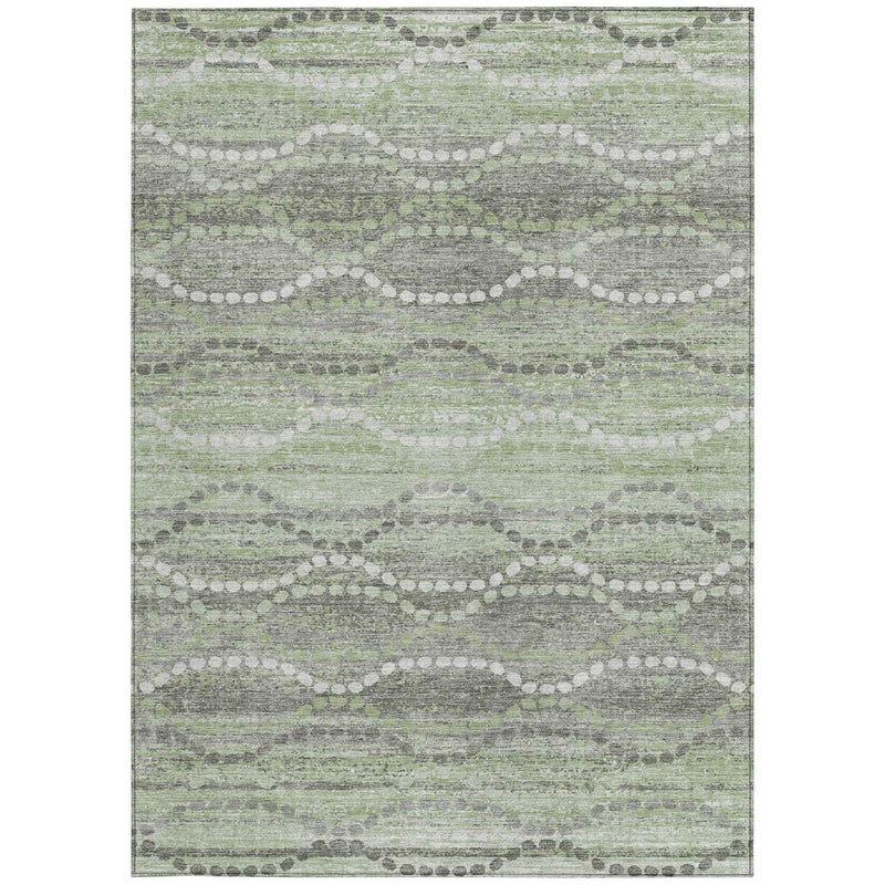 8' X 10' Green And Ivory Ogee Washable Indoor Outdoor Area Rug