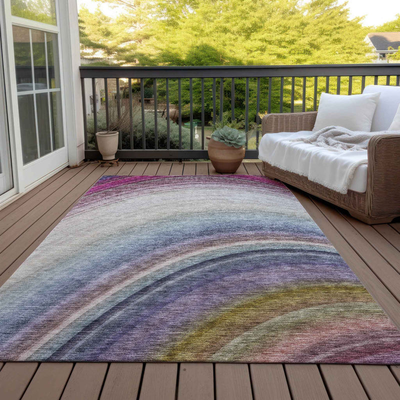 8' X 10' Beige Purple And Ivory Abstract Washable Indoor Outdoor Area Rug
