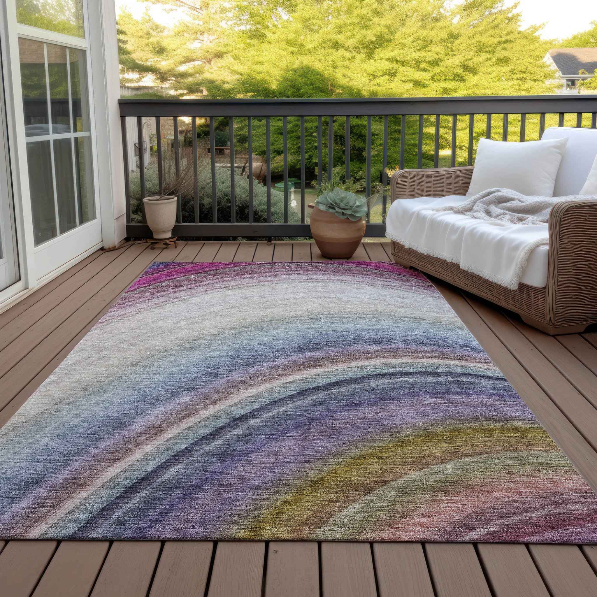 10' X 14' Beige Purple And Ivory Abstract Washable Indoor Outdoor Area Rug
