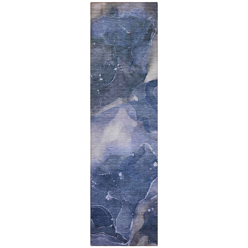 8' Runner Blue Abstract Washable Non Skid Indoor Outdoor Runner Rug