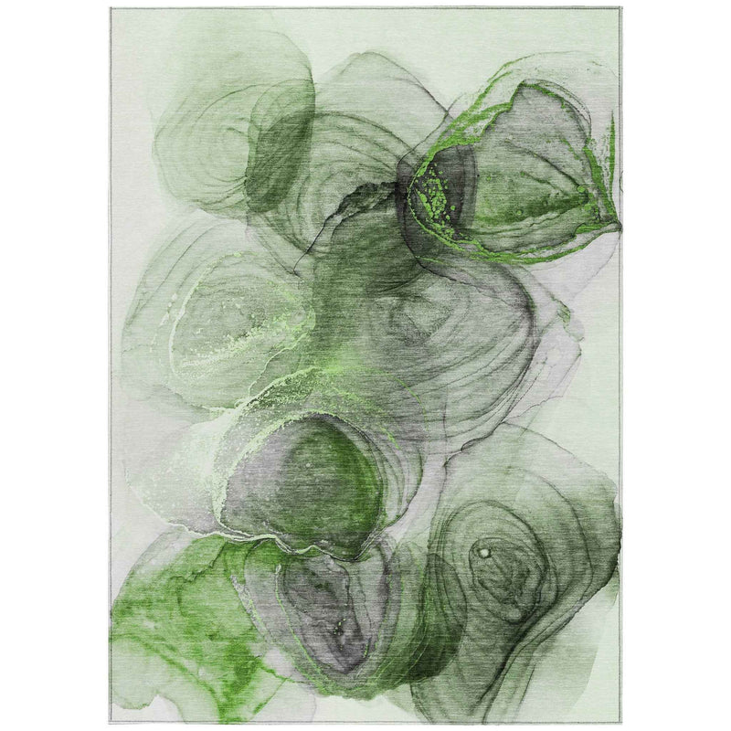 10' X 14' Olive Green Abstract Washable Non Skid Indoor Outdoor Area Rug