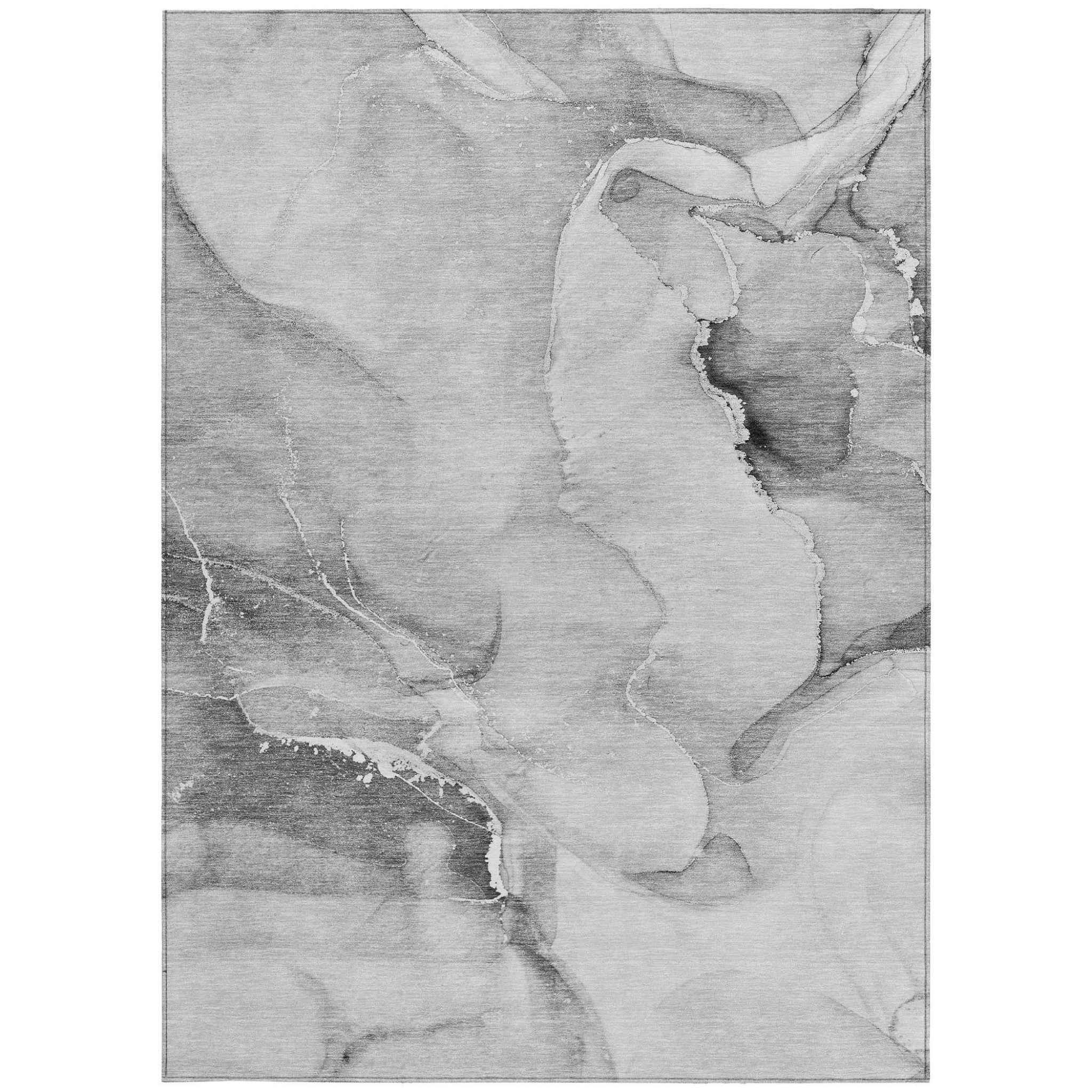 5' X 8' Gray and Ivory Abstract Washable Non Skid Indoor Outdoor Area Rug