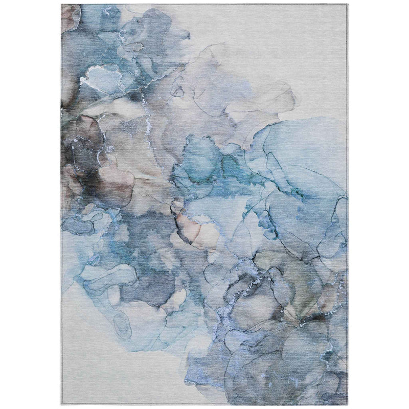 5' X 8' Blue and Gray Abstract Washable Non Skid Indoor Outdoor Area Rug