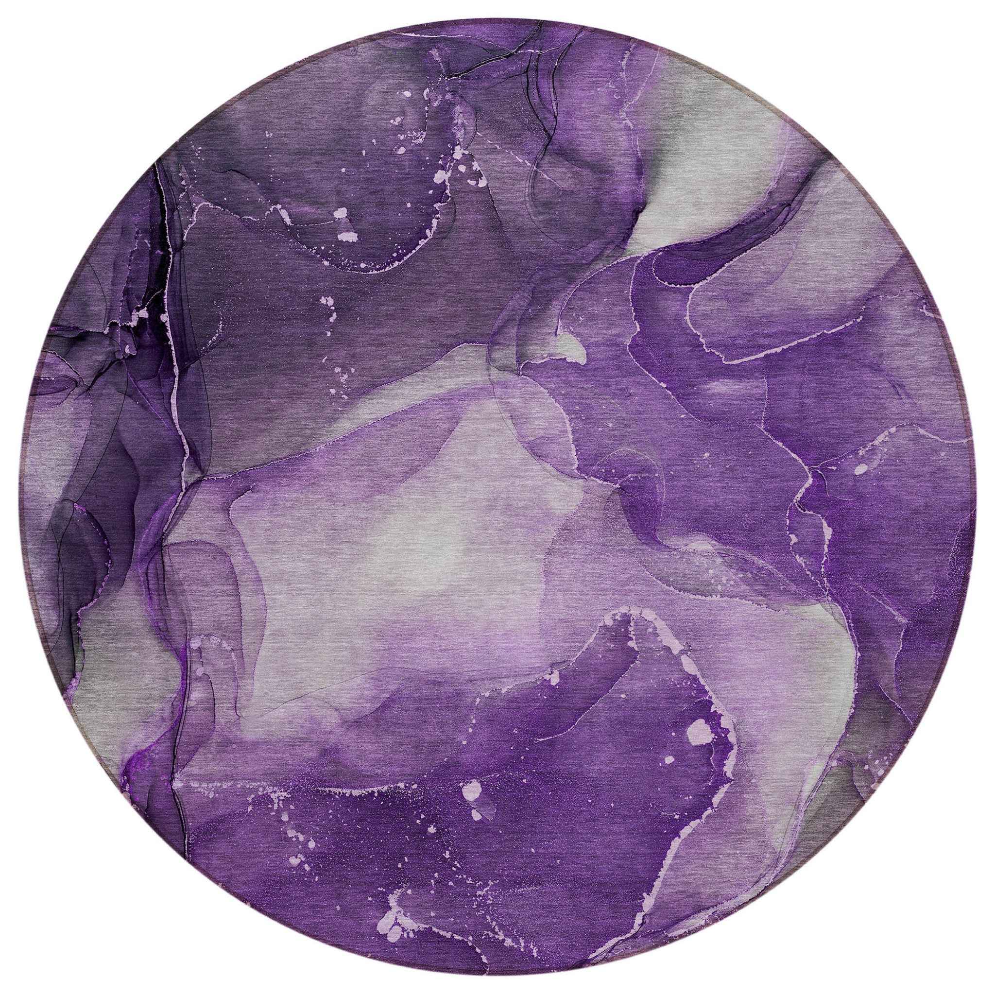 8' Round Purple Round Abstract Washable Non Skid Indoor Outdoor Area Rug