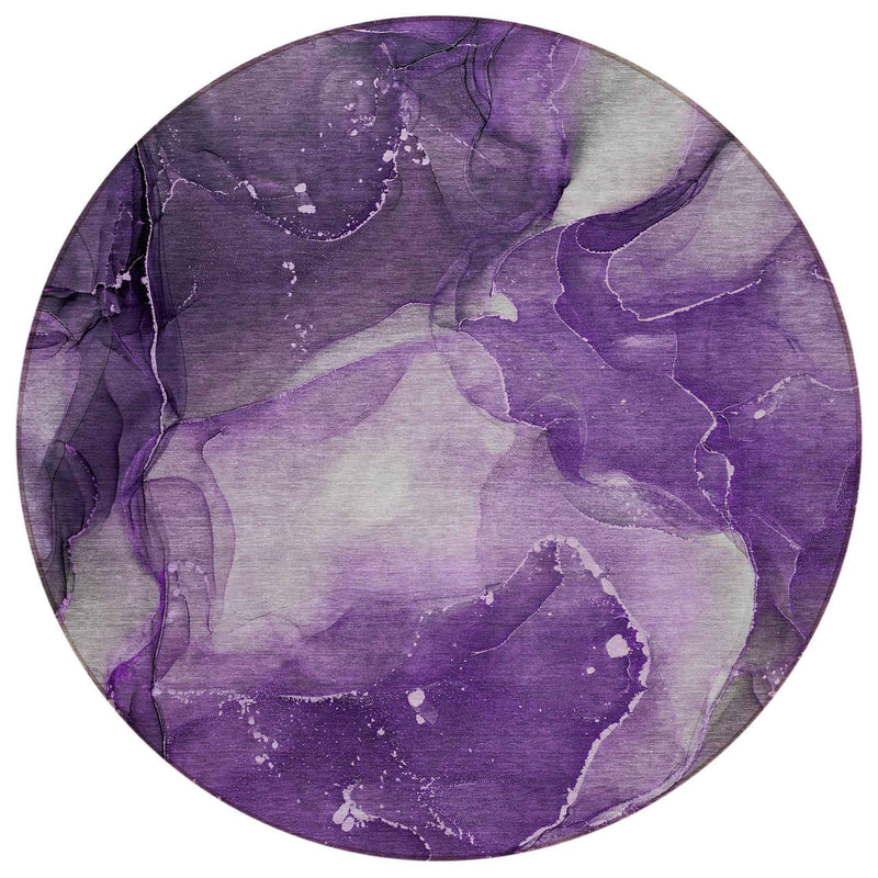 8' Round Purple Round Abstract Washable Non Skid Indoor Outdoor Area Rug
