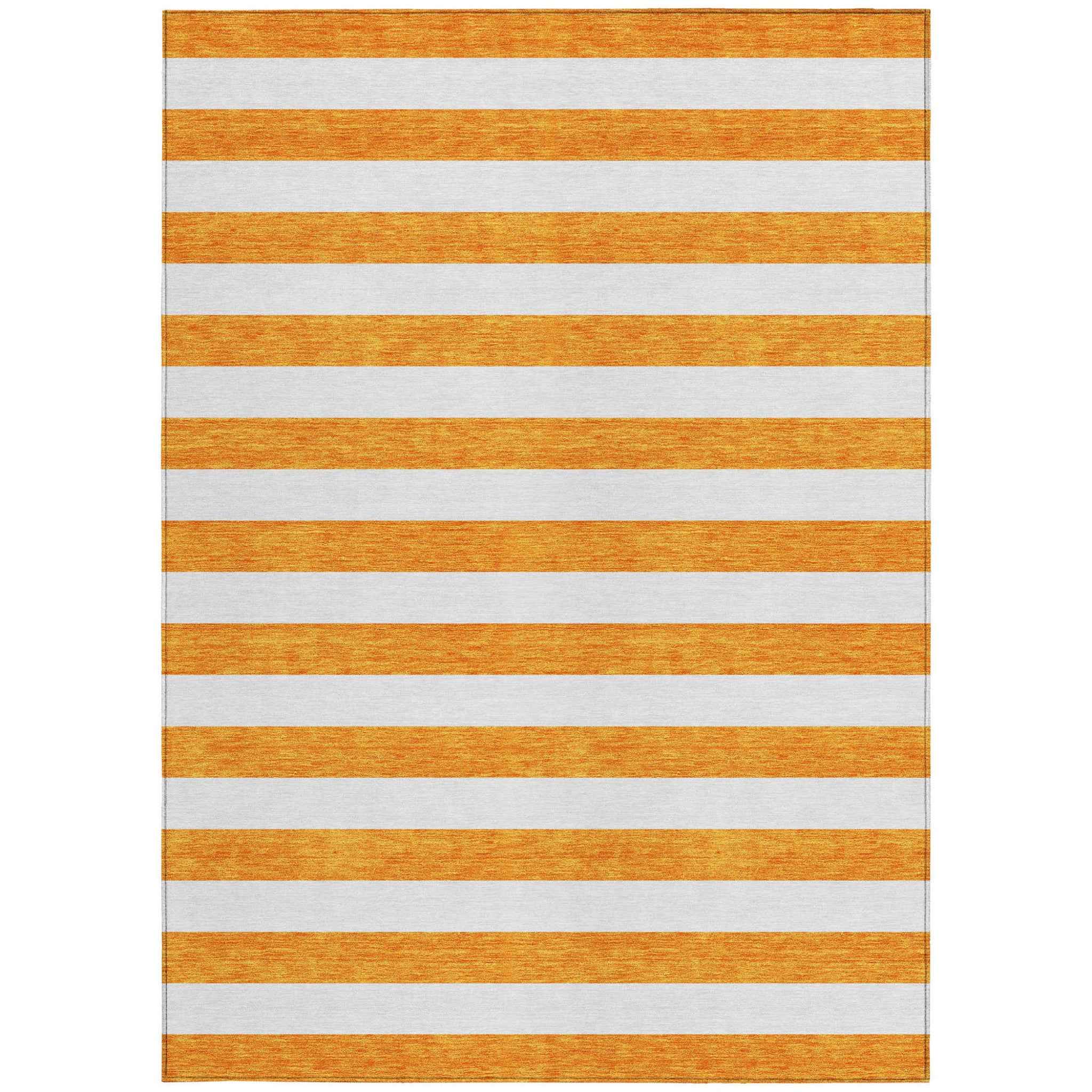 8' X 10' Orange and White Striped Washable Non Skid Indoor Outdoor Area Rug