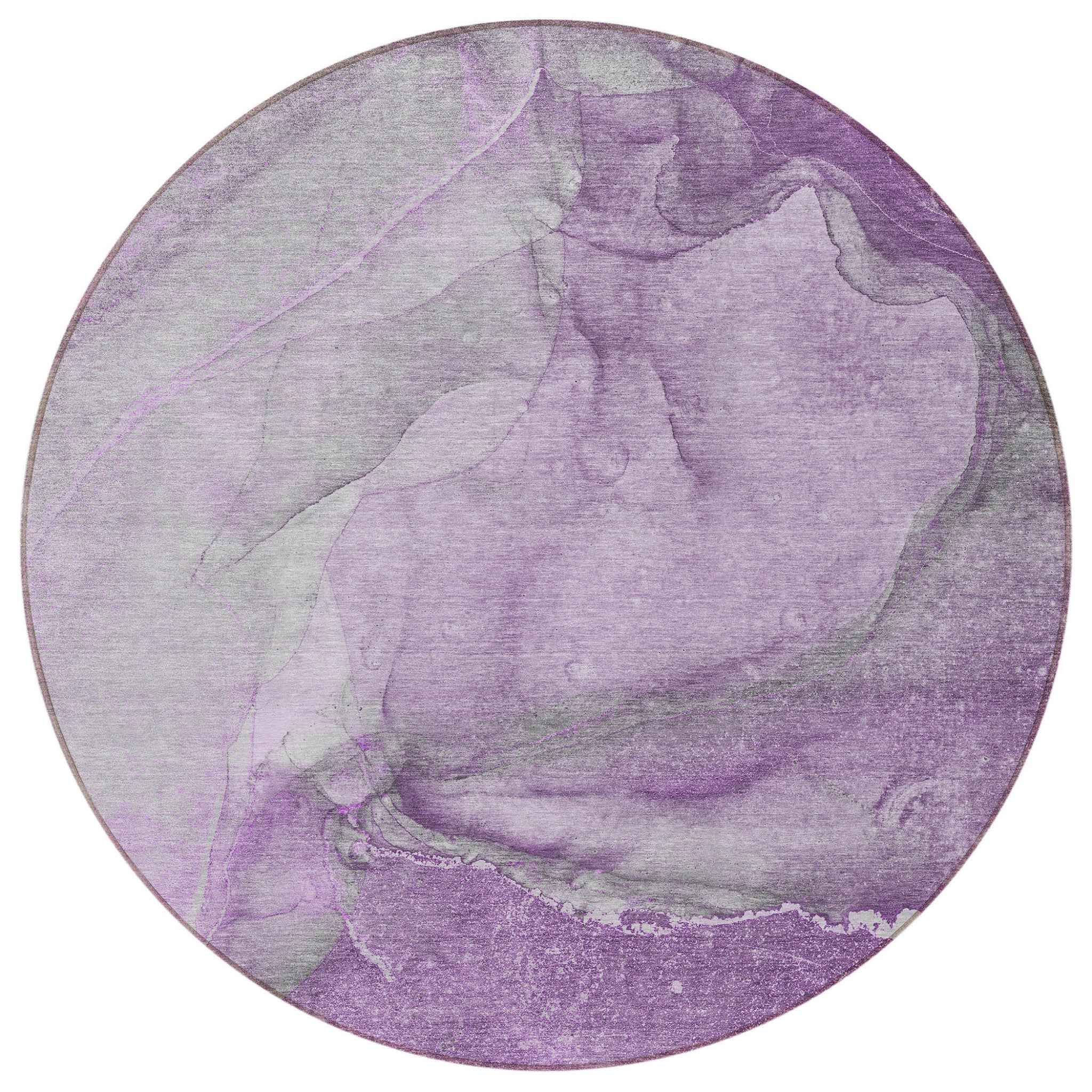 8' Round Lilac Round Abstract Washable Non Skid Indoor Outdoor Area Rug