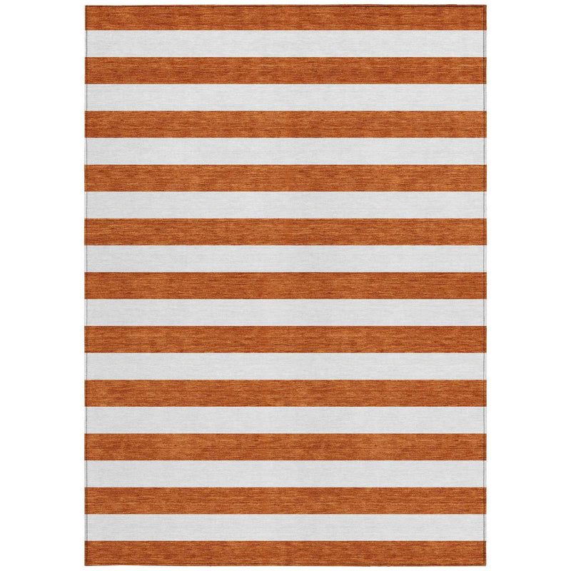 8' X 10' Orange Striped Washable Non Skid Indoor Outdoor Area Rug