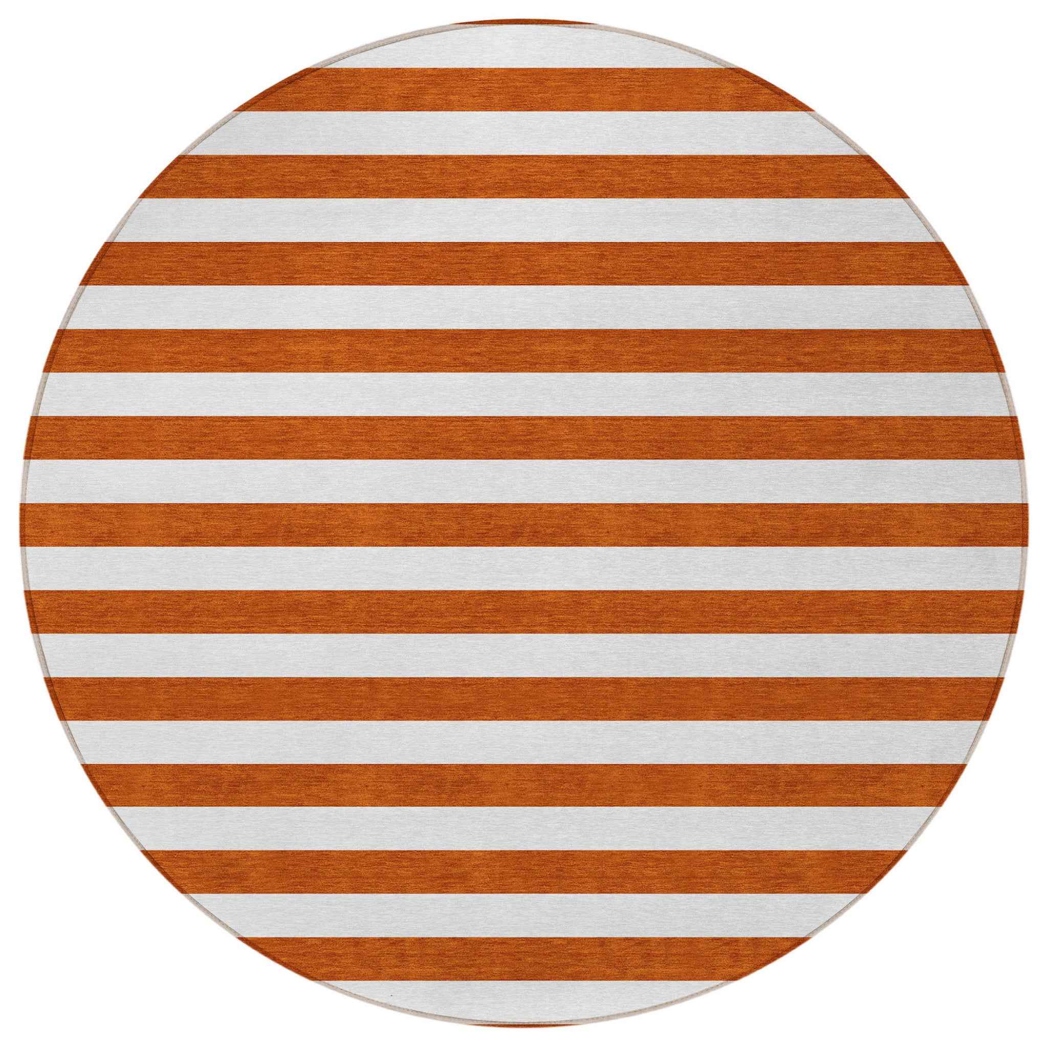 8' Round Orange Round Striped Washable Non Skid Indoor Outdoor Area Rug
