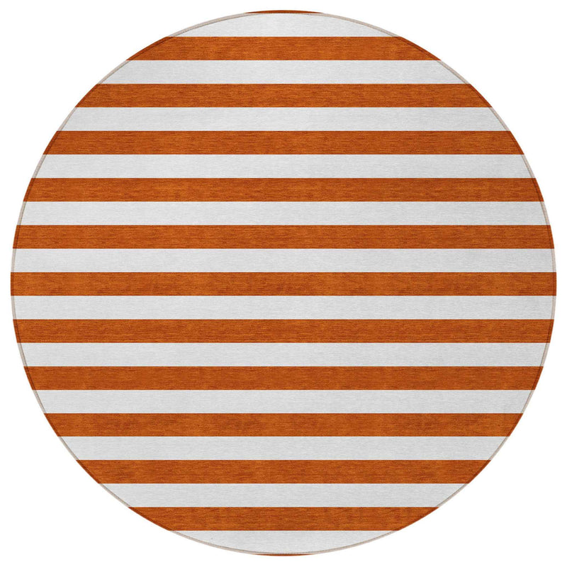 8' Round Orange Round Striped Washable Non Skid Indoor Outdoor Area Rug