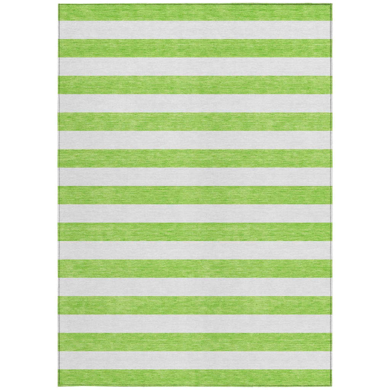5' X 8' Green and White Striped Washable Non Skid Indoor Outdoor Area Rug