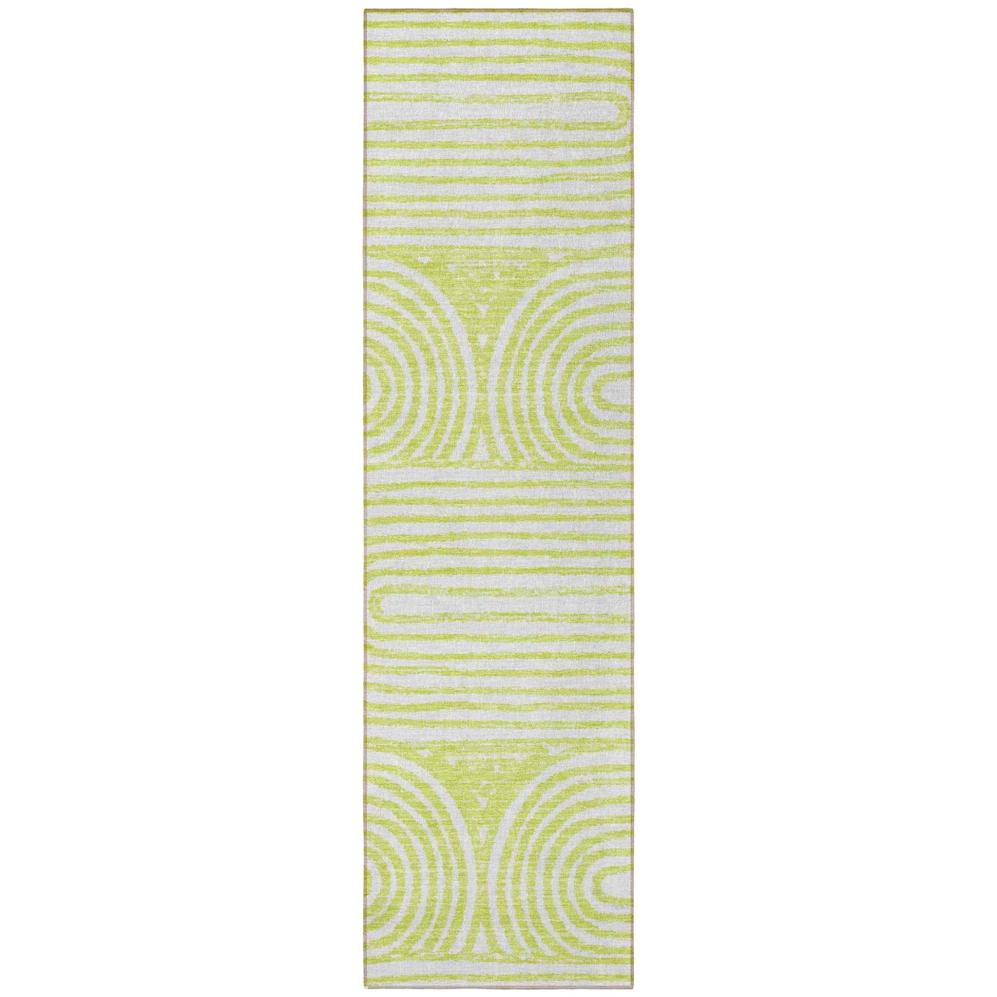 8' Runner Green and White Abstract Washable Non Skid Indoor Outdoor Runner Rug