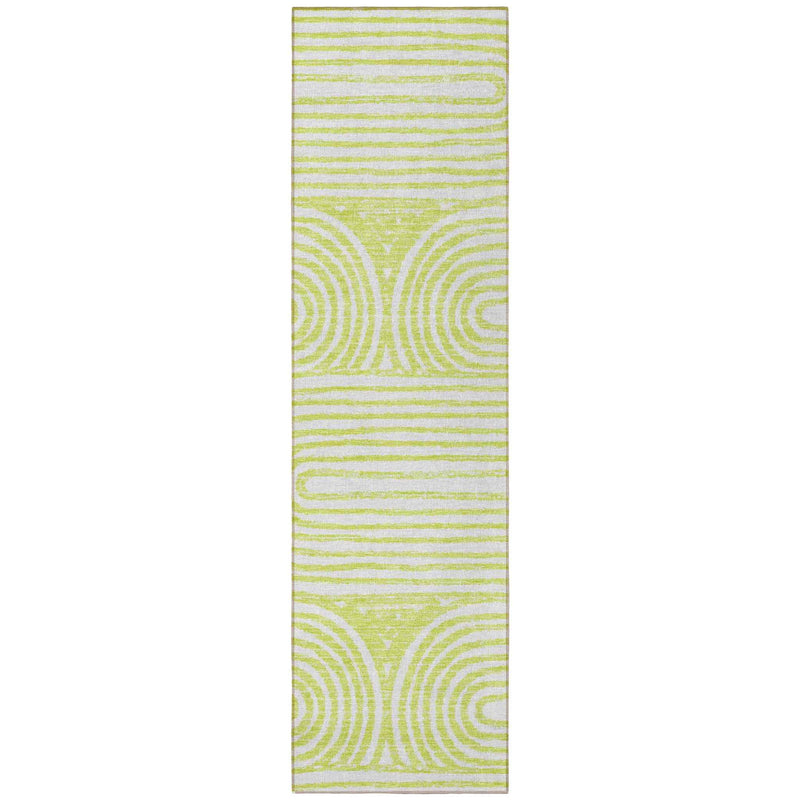 8' Runner Green and White Abstract Washable Non Skid Indoor Outdoor Runner Rug