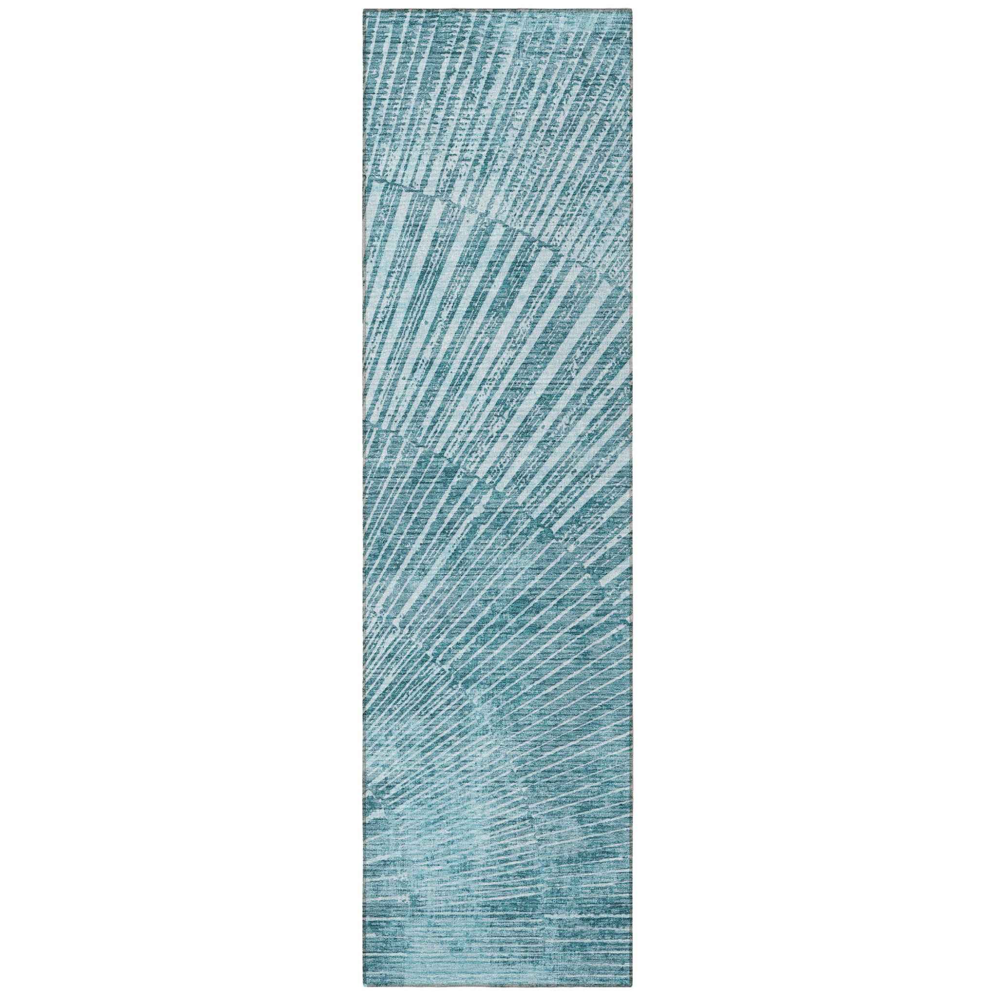 8' Runner Teal Abstract Washable Non Skid Indoor Outdoor Runner Rug
