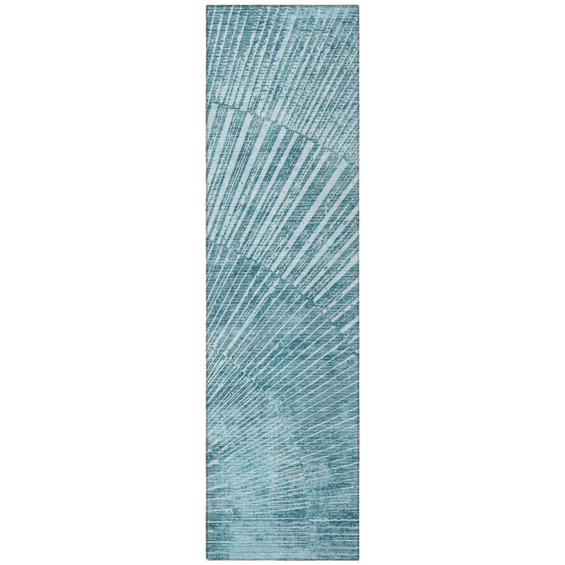 8' Runner Teal Abstract Washable Non Skid Indoor Outdoor Runner Rug