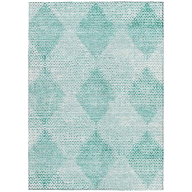 3' X 5' Teal Geometric Washable Non Skid Indoor Outdoor Area Rug