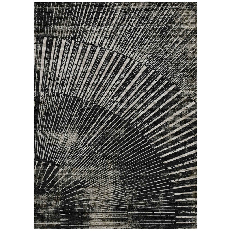 10' X 14' Black and Ivory Abstract Washable Non Skid Indoor Outdoor Area Rug