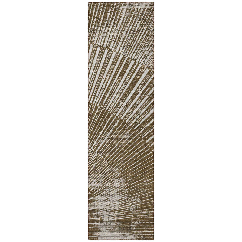 8' Runner Chocolate Abstract Washable Non Skid Indoor Outdoor Runner Rug