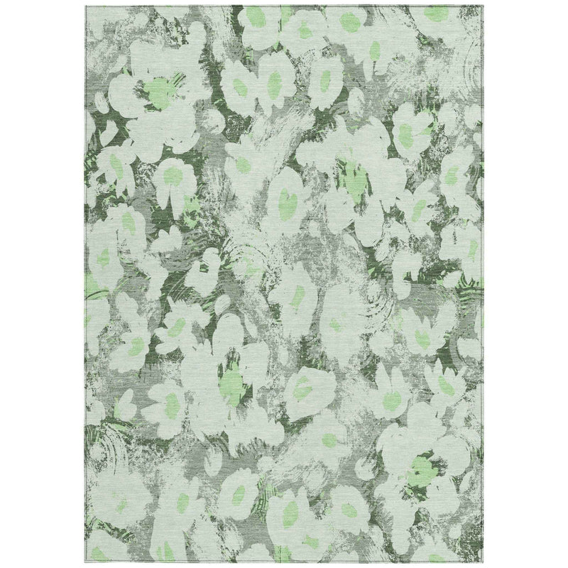 9' X 12' Artichoke Green Floral Washable Non Skid Indoor Outdoor Area Rug