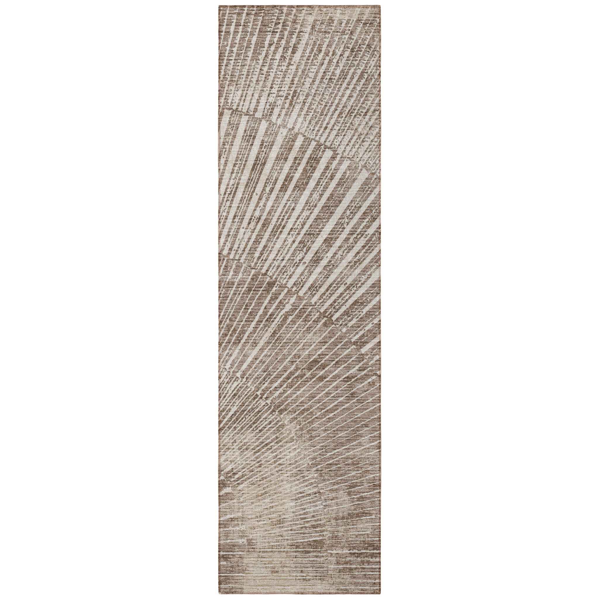 8' Runner Taupe and Ivory Abstract Washable Non Skid Indoor Outdoor Runner Rug