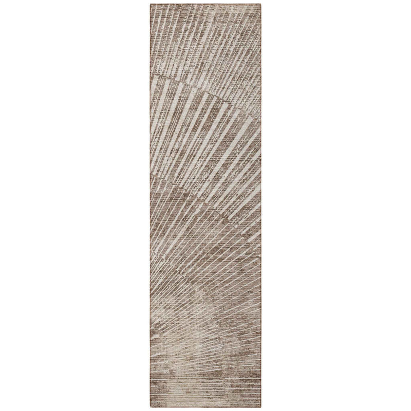 8' Runner Taupe and Ivory Abstract Washable Non Skid Indoor Outdoor Runner Rug