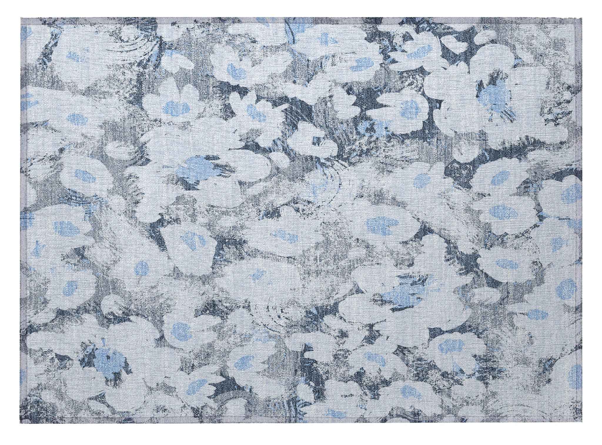 2' X 3' Denim Blue Floral Washable Non Skid Indoor Outdoor Area Rug