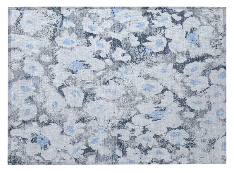 2' X 3' Denim Blue Floral Washable Non Skid Indoor Outdoor Area Rug