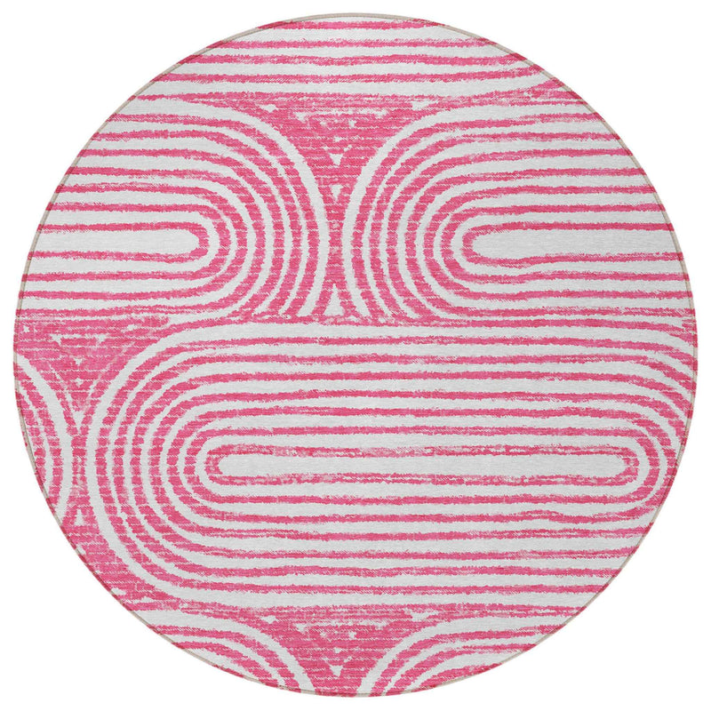 8' Round Blush Round Abstract Washable Non Skid Indoor Outdoor Area Rug