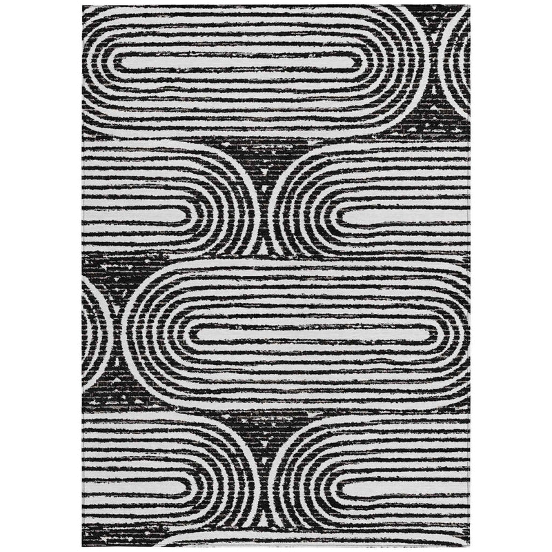 9' X 12' Black and White Abstract Washable Non Skid Indoor Outdoor Area Rug