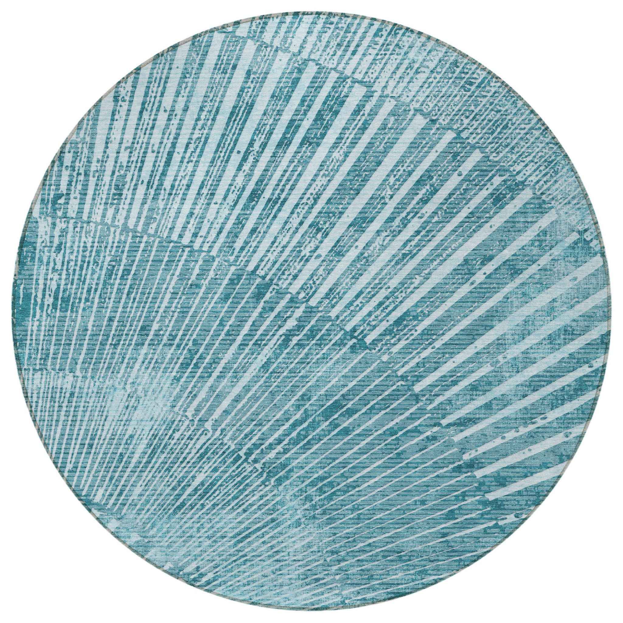 8' Round Teal Round Abstract Washable Non Skid Indoor Outdoor Area Rug