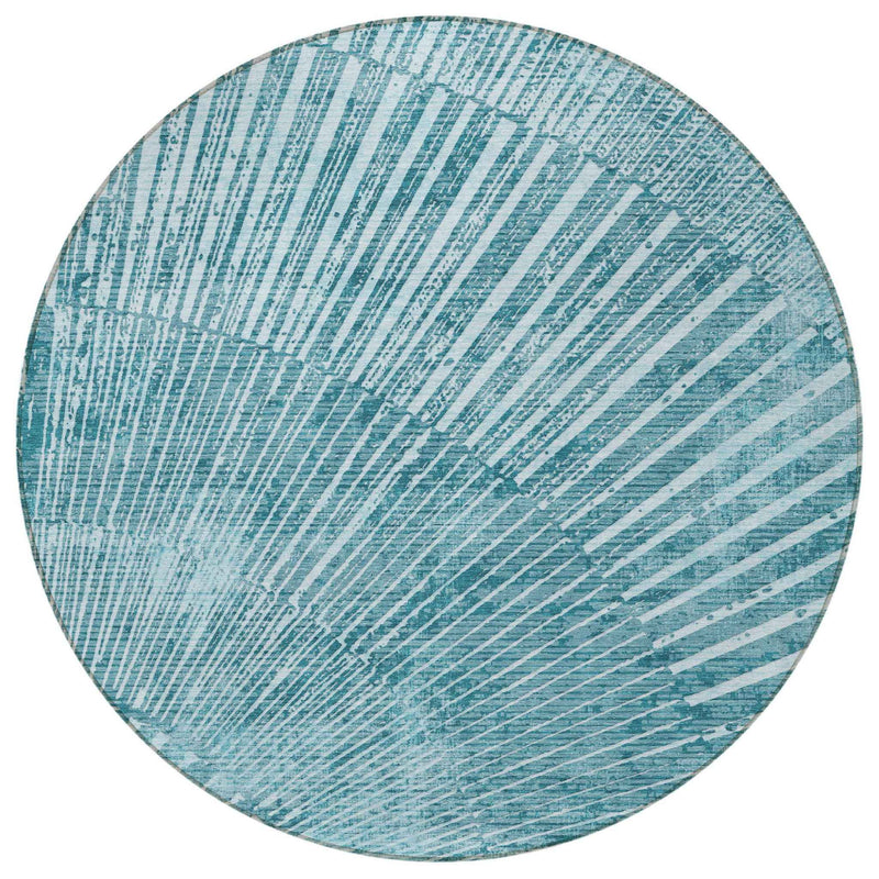 8' Round Teal Round Abstract Washable Non Skid Indoor Outdoor Area Rug