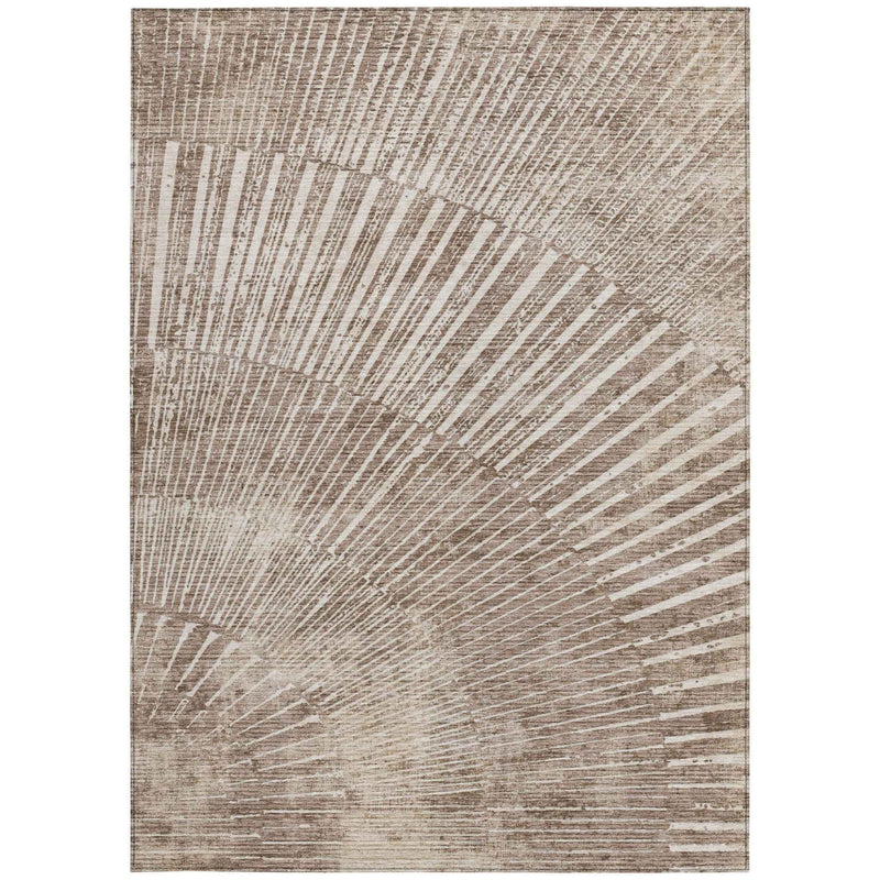 10' X 14' Taupe and Ivory Abstract Washable Non Skid Indoor Outdoor Area Rug
