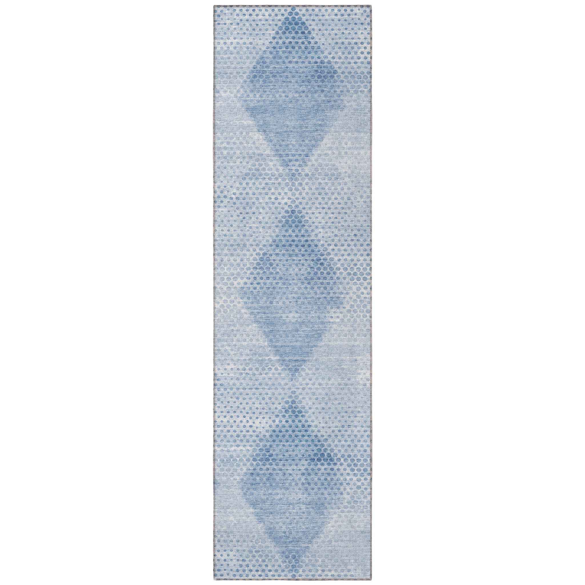8' Runner Blue Geometric Washable Non Skid Indoor Outdoor Runner Rug