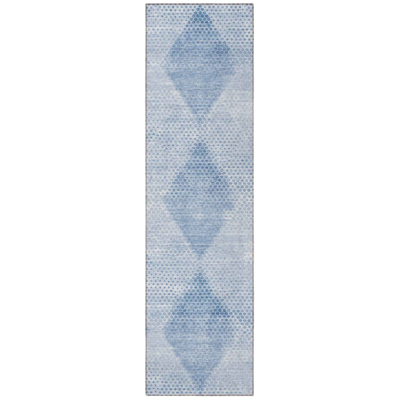 8' Runner Blue Geometric Washable Non Skid Indoor Outdoor Runner Rug