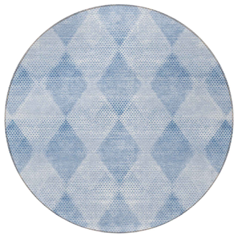 8' Round Blue Round Geometric Washable Non Skid Indoor Outdoor Area Rug