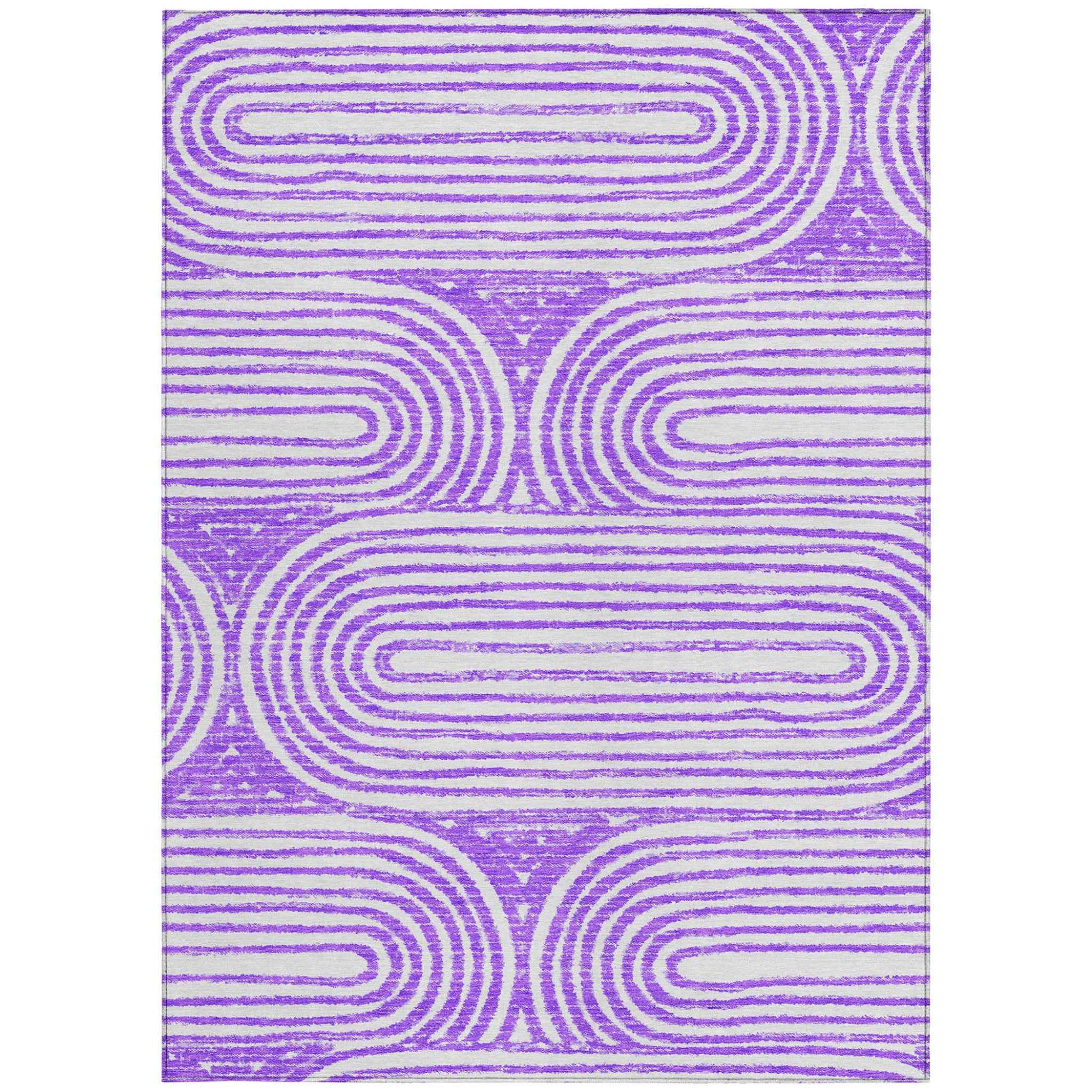3' X 5' Purple and White Abstract Washable Non Skid Indoor Outdoor Area Rug