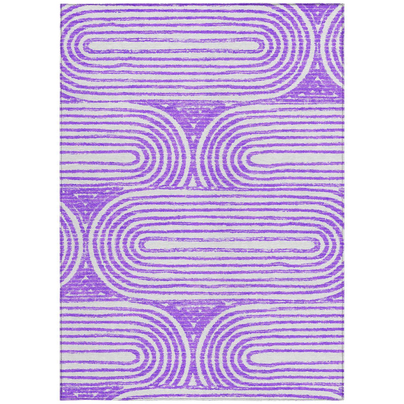 3' X 5' Purple and White Abstract Washable Non Skid Indoor Outdoor Area Rug